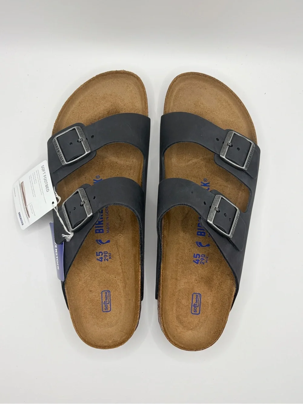 Birkenstock Arizona Black Two-Strap soft bed Sandals in Black